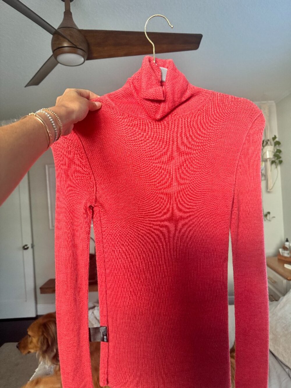 Coral Ribbed Turtleneck Long Sleeve Top Small Uniqlo
